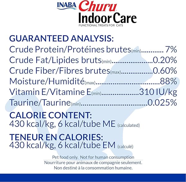 INABA CHURU FOR CATS, FUNCTIONAL, CREAMY LICKABLE PURÉE CAT TREAT FOR INDOOR CARE AND HAIRBALL CONTROL WITH TAURINE & VITAMIN E, 0.5 OUNCES EACH, 4 TUBES (1 PACK), CHICKEN RECIPE