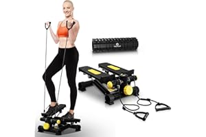Fierce Revolution Exercise Stepper Set - Mini Stepper for exercise at home with Resistance Bands, Yoga Ball & Foam Roller - Foot Stepper Workout for Full Body, Portable Stair stepper with LCD monitor.