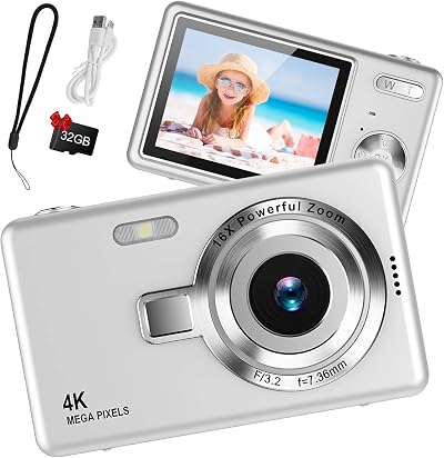Taichaeu Digital Camera 1080P 44MP 2.4" LCD 16X Zoom 32GB Card Included