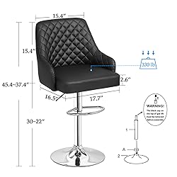 VECELO Adjustable Bar Stools Set of 2, Bar Height