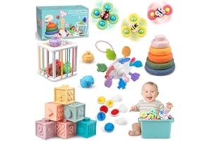 6 in 1 Montessori Toy for Baby 6-12-18 Months, Soft Stacking Building Blocks Infant Baby Teething & Sensory Toys for Toddlers