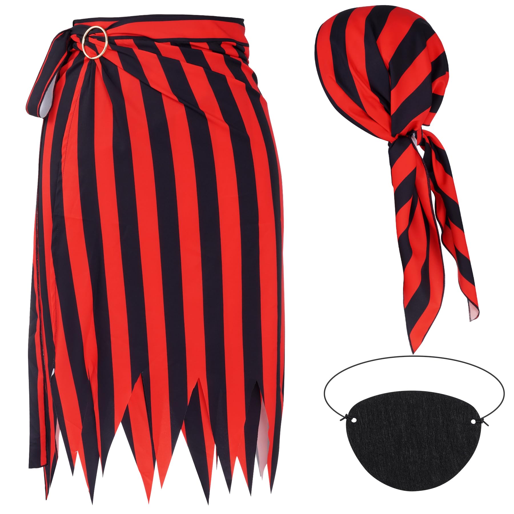 Photo 1 of phnydreg Pirate Costume for Women Renaissance Pirate Outfit Women with Striped Pirate Skirt Adults Headscarf Hat Eye Patch Accessories for Women Girl Role Play Set, Standard
