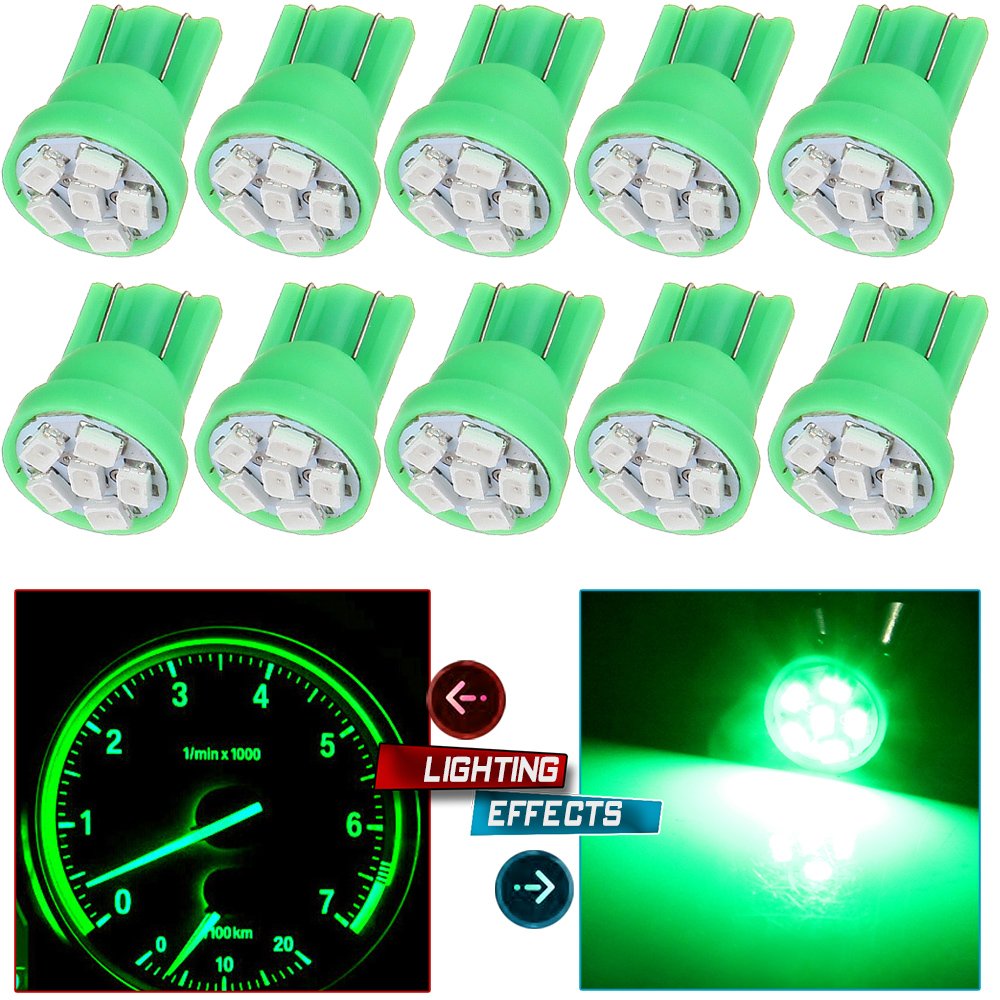 cciyu 10X Green T10 Wedge 3020 6-SMD LED Interior Map Light Bulb Lamp 194 168 2825 W5W W5WB T10 Replacement fit for Roof Running Cab Marker Clearance Light lamp