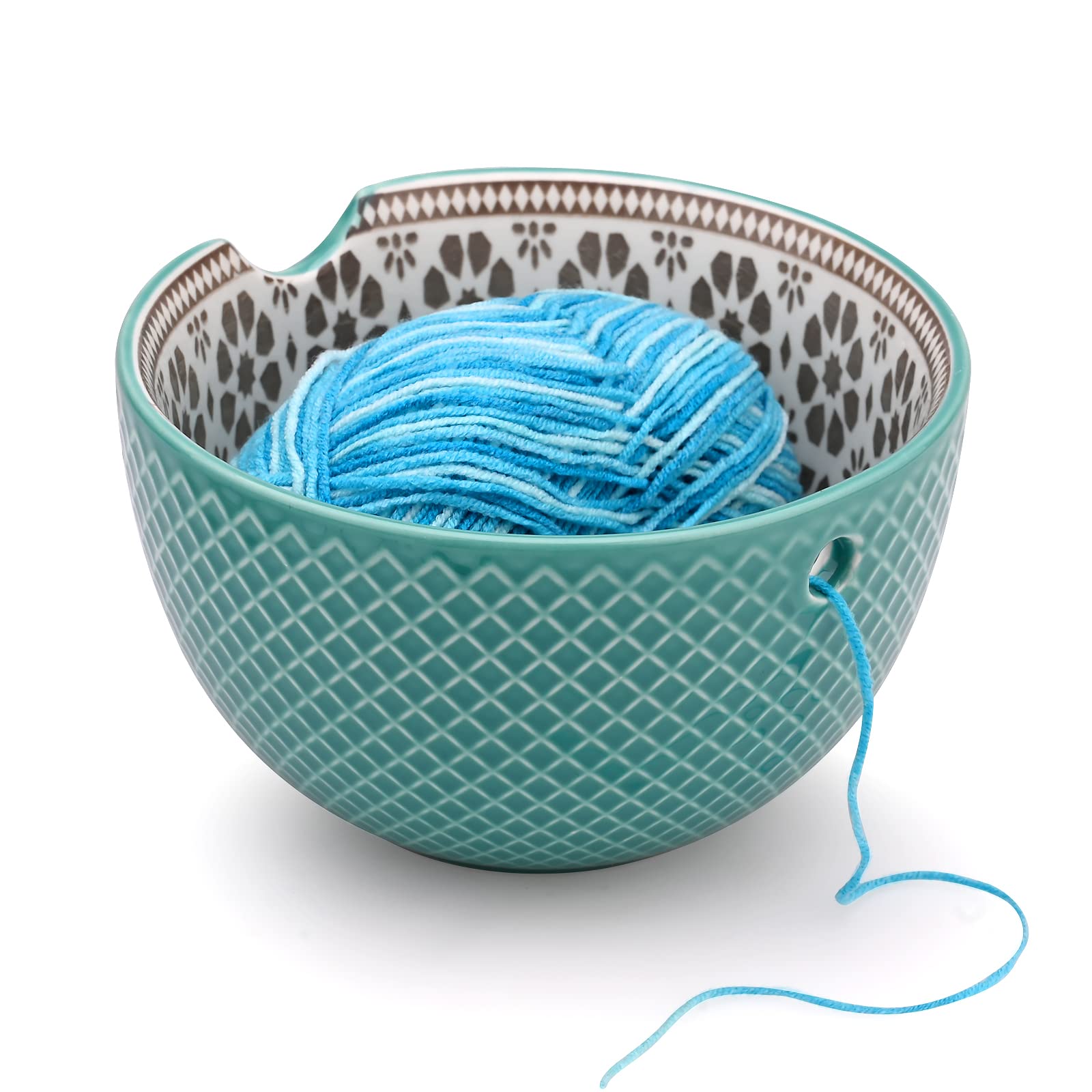 Gukasxi Ceramic Yarn Bowl, Yarn Storage Bowl for Crochet Yarn Holder, Ceramic Knitting Yarn Bowl for Knitting Crochet Hook Accessories (Blue)