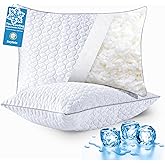 Cooling Pillows Queen Size Set of 2, Shredded Memory Foam Pillows, Adjustable Firm Bed Pillows Cool Cold Pillow for Hot Side Back Stomach Sleepers with Removable Washable Cover, 20" x 30", White