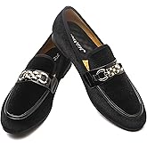 XQWFH Men's Velvet Loafers,Mens Dress Shoes with Gold Chain, Slip On Flats Smoking Slippers Penny Shoes for Men
