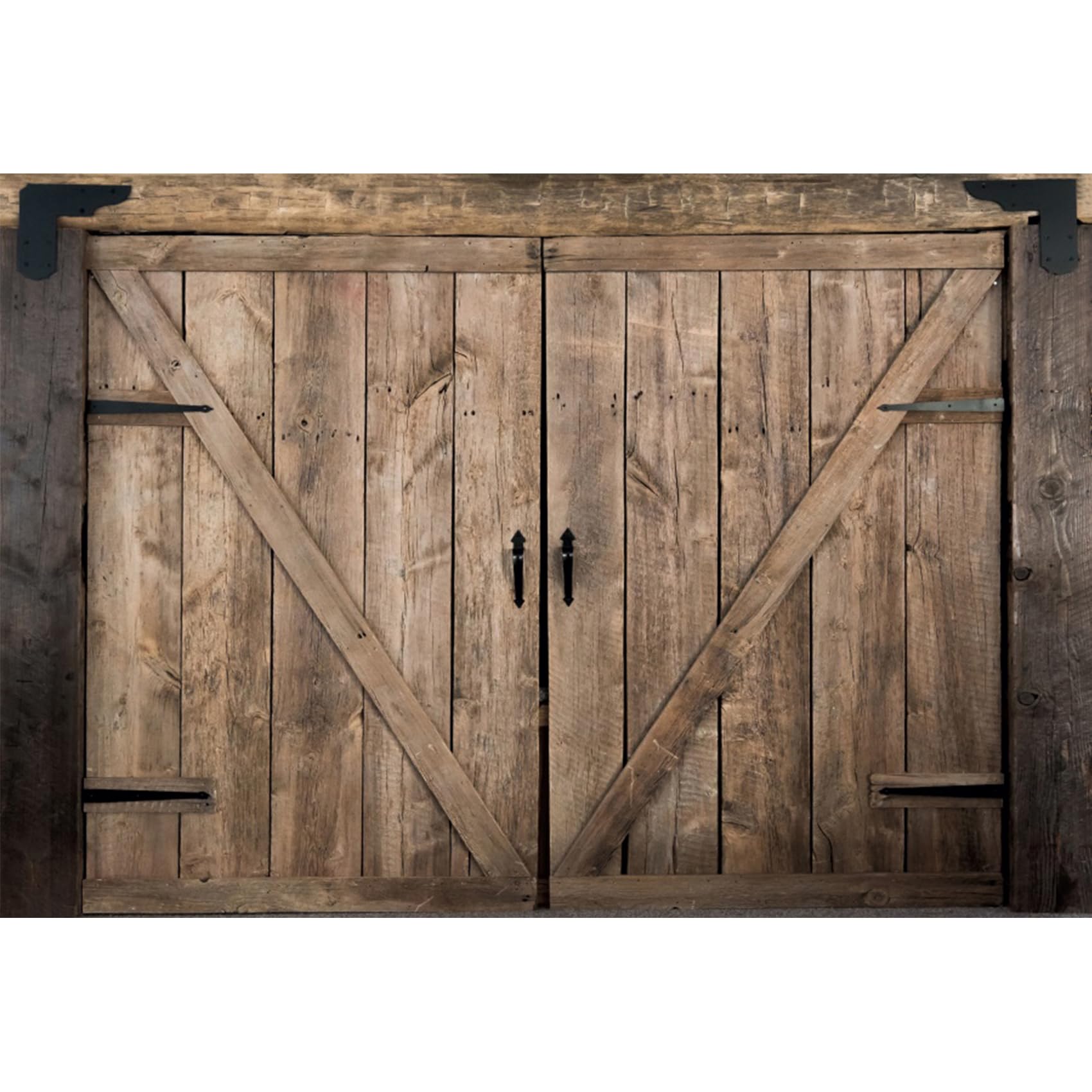 Photo 1 of Baocicco 12x10ft Rustic Brown Barn Door Backdrops for Photoshoot Old Wooden Door Western Cowboy Farmhouse Photography Background Cowboy Birthday Baby Shower Wedding Ceremony Vinyl Video Background