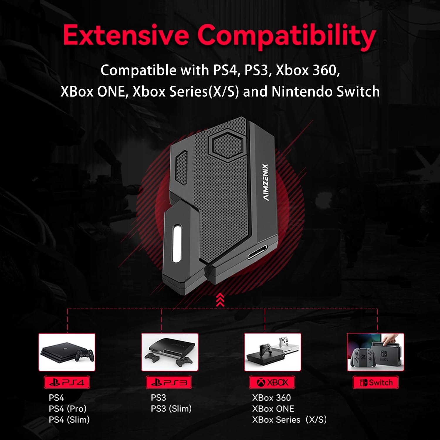 Keyboard and Mouse Adapter for Nintendo Switch/Xbox One/Xbox Series/PS4/PS3, AIMZENIX Game Controller Emulator Adapter, Perfect for Games Consoles for FPS, TPS and RTS [2023 Upgrade Version]