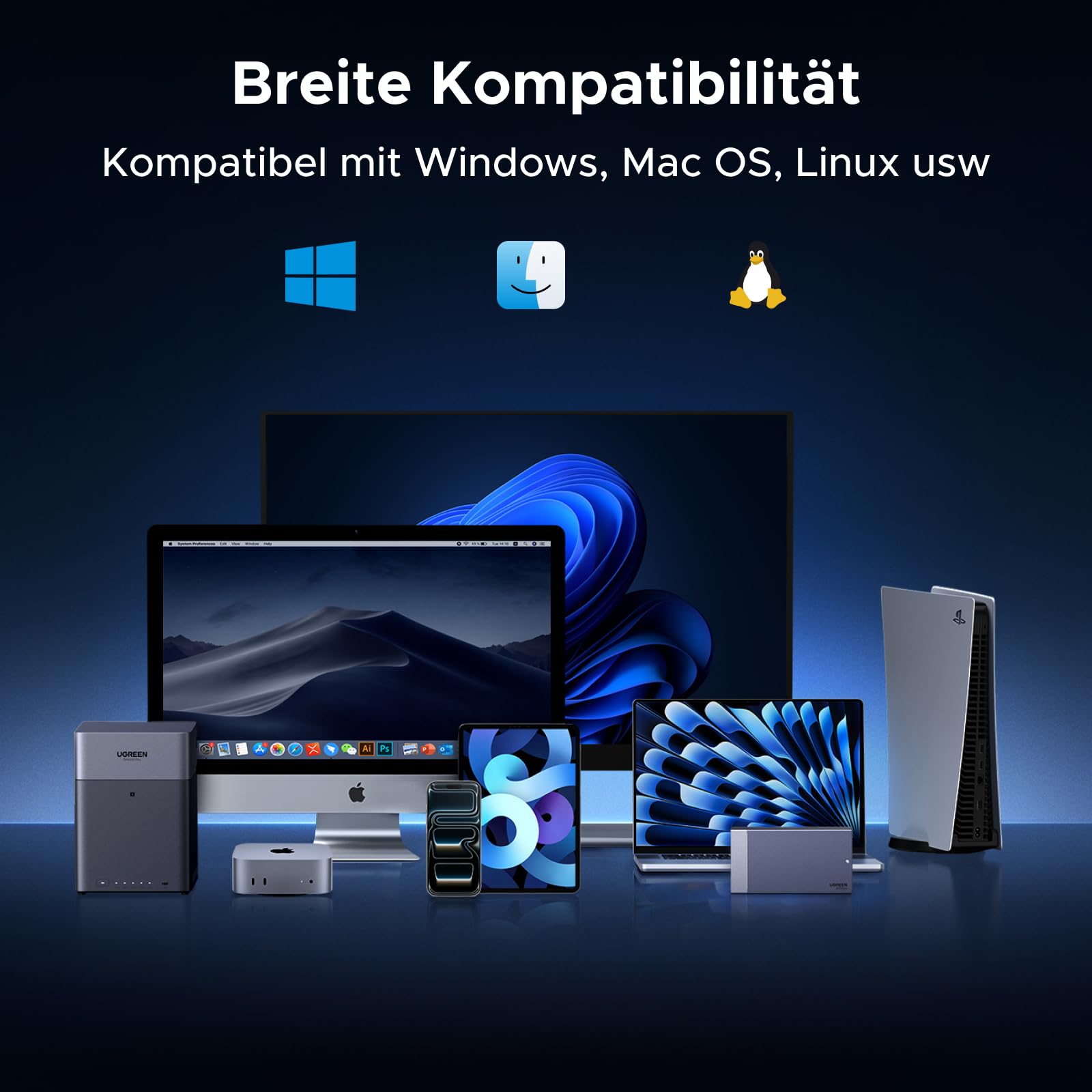 UGREEN 40Gbps Festplatten Dockingstation,USB4 Dual Bay NVMe Docking Station mit Kühllüfter, M.2 NVMe SSD Festplattengehäuse mit Offline-Klonen und Software-RAID-Konfigurationen unterstützt 8