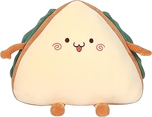 HappySpot Ultra Soft Sandwich Plush Pillow Food Cuddly Bread Toy Cushions Birthday for Boys Girls, Beige, 15 inches.