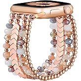 fastgo Bracelet Band Beaded Compatible with Apple Watch 38mm 40mm 41mm Women Series 7, Fashion Elastic Stretch Strap Bands for Iwatch SE & Series 9 Ultra 8 7 6 5 4 3 2 1(Rose Gold/Gold/Colorful, S/M)