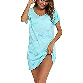 ENJOYNIGHT Womens Nightgowns Cotton Sleepwear Plus Size Sleep Shirt Short Sleeve Nightshirt Print Sleepshirt
