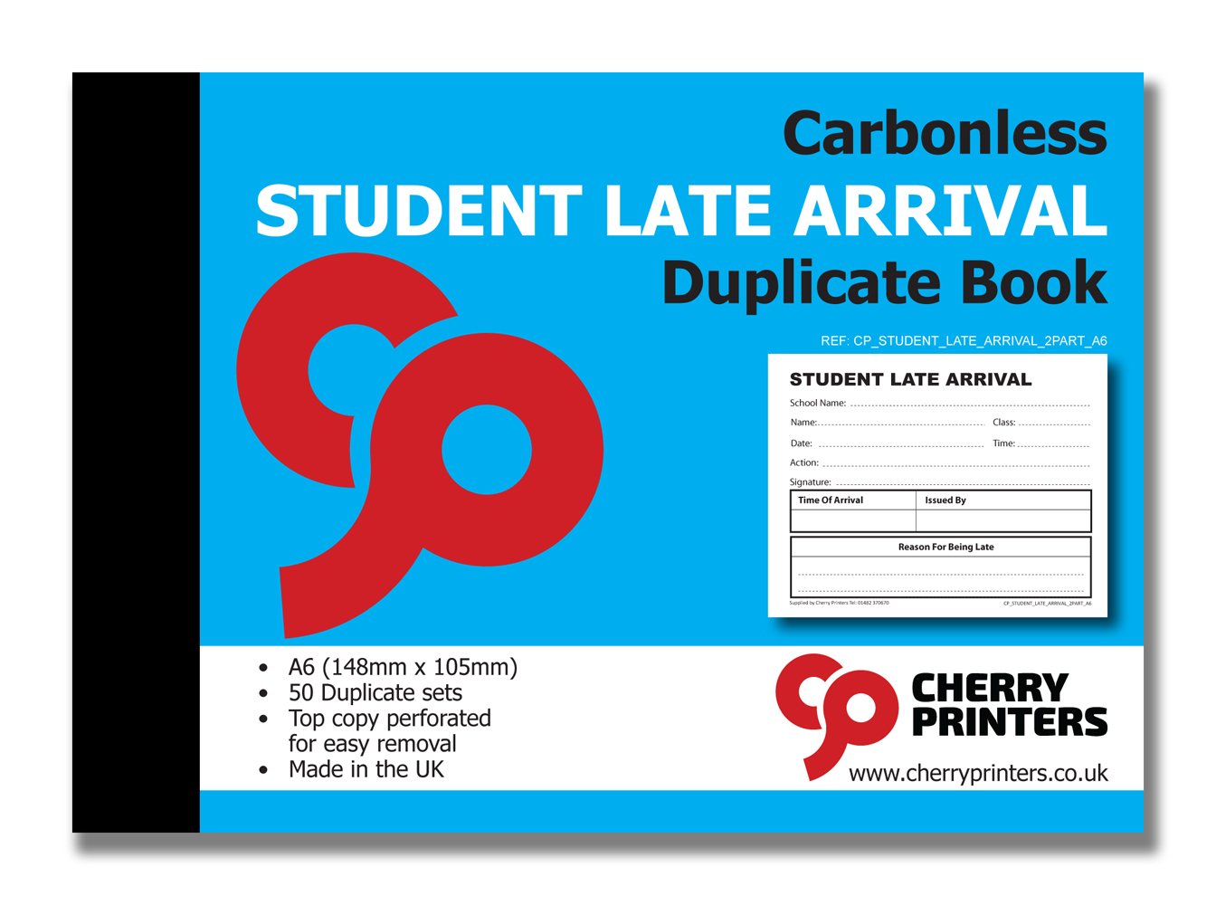 Cherry Printers Carbonless NCR School Student Late Arrival Slip Duplicate Book A6 50 Sets
