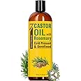 Seven Minerals Cold Pressed Castor Oil with Rosemary - 16 fl oz Bottle - Unrefined & Hexane Free - Hair Growth, Thicker Eyelashes & Eyebrows, Dry Skin Care, Joint and Muscle Pain (Pack of 1)