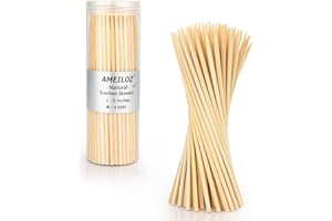 AMEILOZ 6" Bamboo Wood Skewers for BBQ, Kabob, Appetizer, Fruit, Sausage, Chocolate Fountain, Natural Wooden Barbecue Kebob Skewer Stick, Organic Food Sticks for Grilling, Kitchen (Φ=4mm Thick, 100PCS)