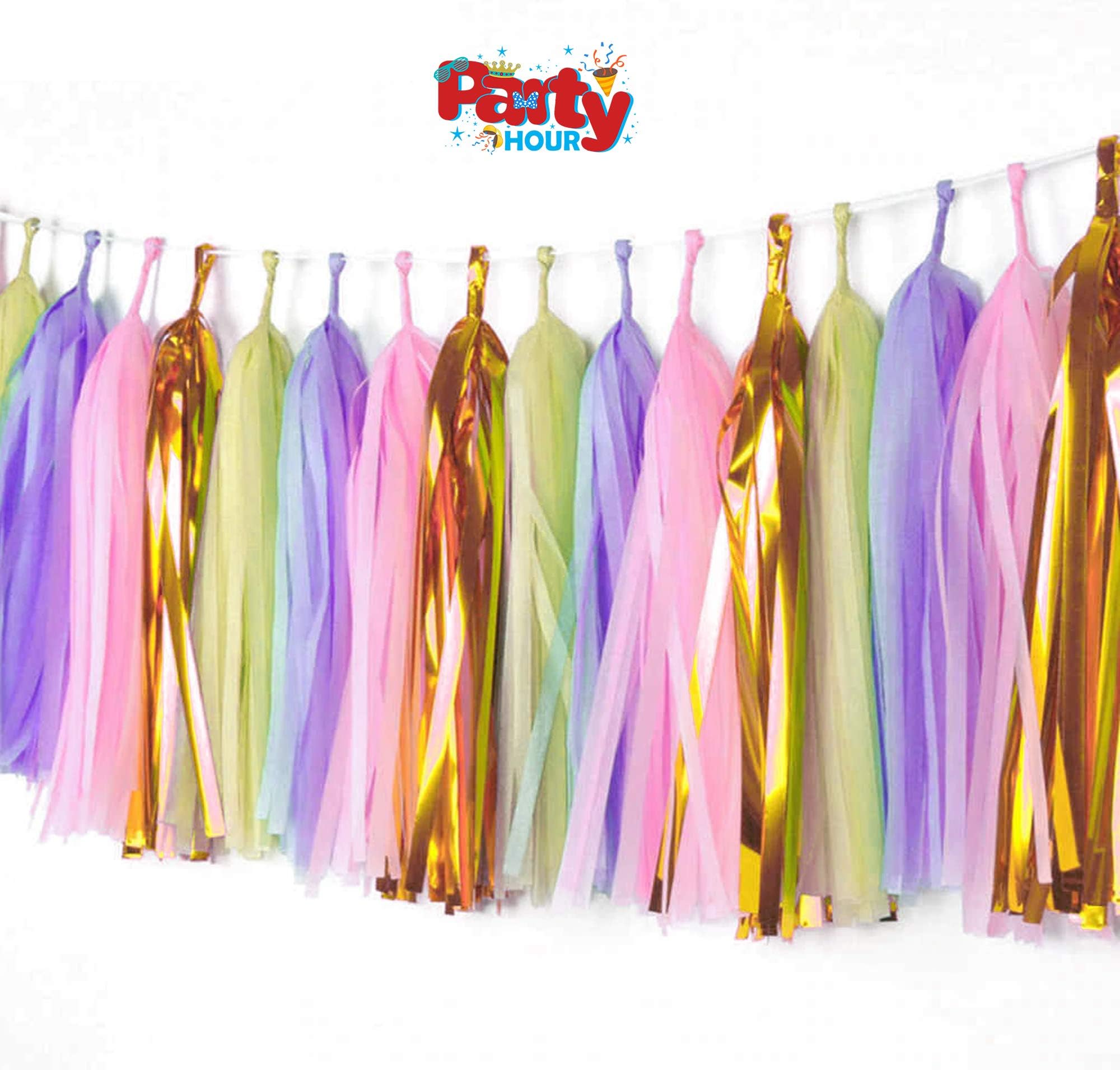 Party Hour Superb Quality Home Decor Tissue Paper Tassel Garland for Happy Birthday, Wedding, Bridal and Baby Shower- Pack of 20 pcs Tassels, 420 cm Size - Multicolor