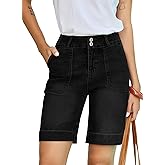 Sidefeel Womens Bermuda Jean Shorts High Waisted Tummy Control Stretchy Denim Shorts with Pockets