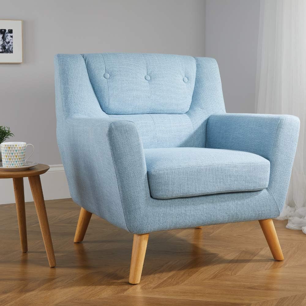 Happy Beds Lambeth Duck Egg Blue Fabric Chair Wooden Legs Modern Seat Furniture Amazon Co Uk Kitchen Home