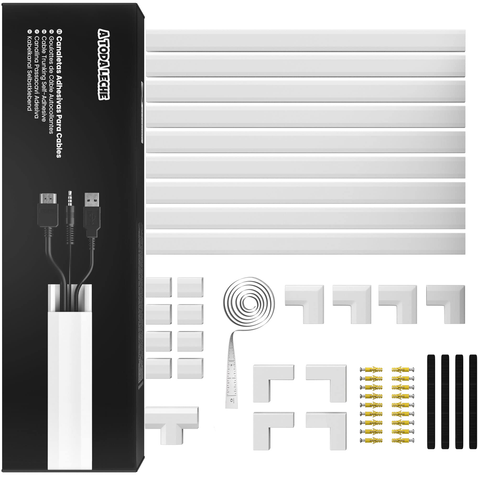 White Cable Trunking Kit - Cable Hiders for Wall, Wire Covers for Cords, Cable Hider, Cable Management Cord Hider Wall, Cable Raceway, White Cord Management - 153”
