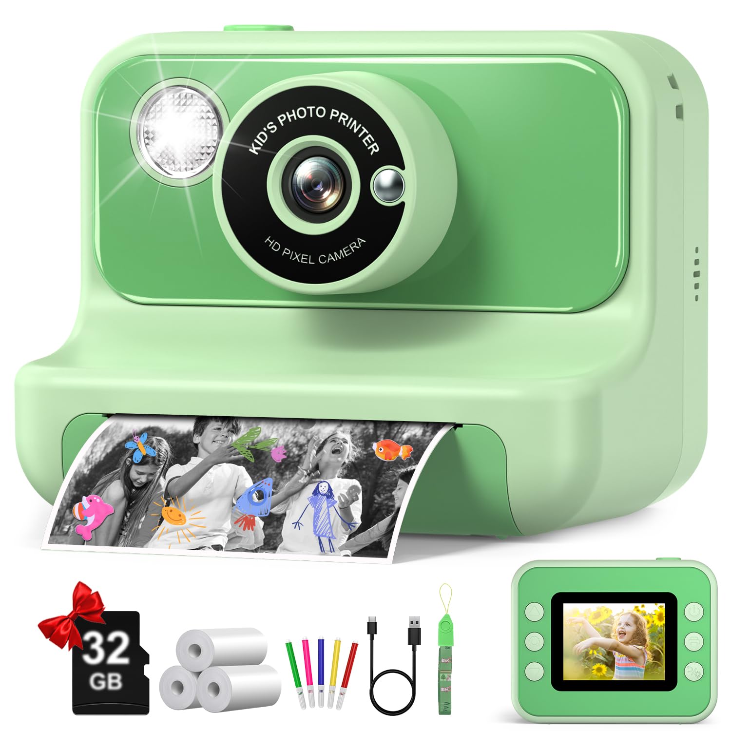 Photo 1 of Kids Camera Instant Print, Christmas Birthday Gifts for Girls and Boys, Kids Camera 1080P HD Video Digital Toddler Camera Toy for 3 4 5 6 7 8 9 10 11 12 Years Old