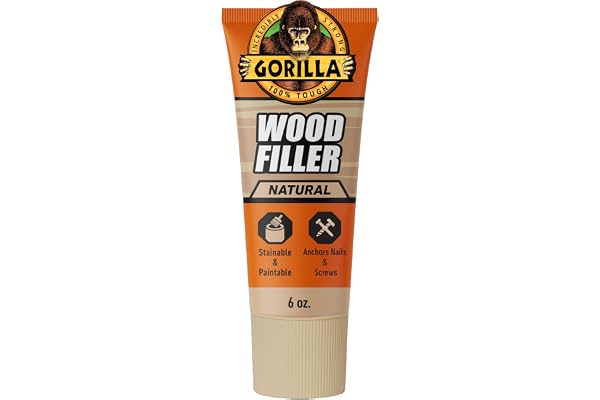 Gorilla High Performance Wood Filler, Stainable & Paintable, Shrink & Crack Resistant, Anchors Nails & Screws, Moldable, Sand