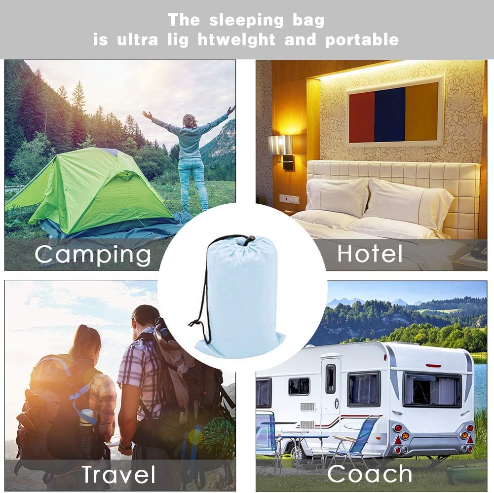 OTDEST Travel and Camping Sheet Sleeping Bag Liner - Lightweight Compact and Portable Adult Sleeping Bag- Ideal for Traveling, Hostels and Camping（Light Blue） : Sports & Outdoors