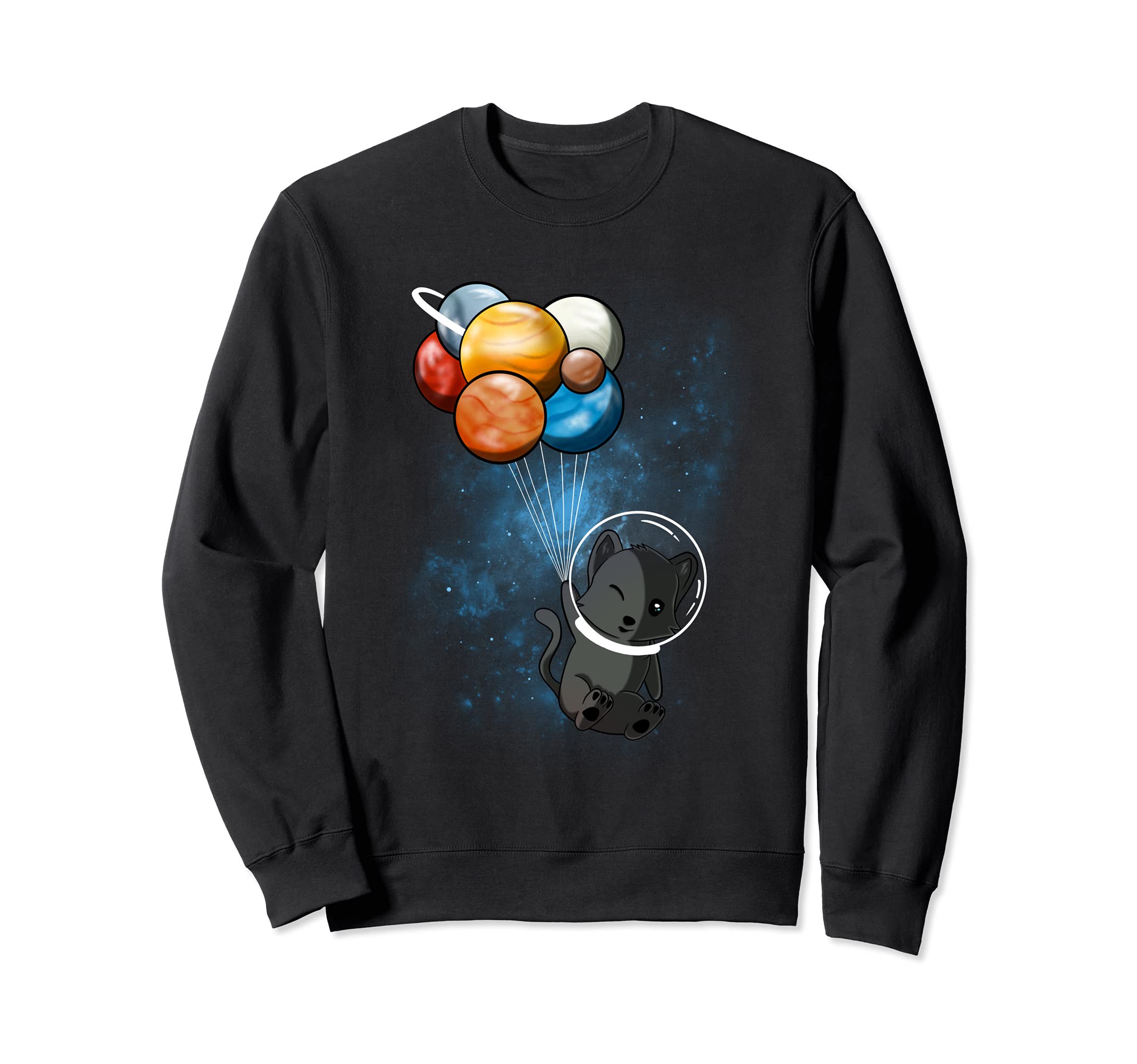 Funny Outer Space Cat Balloon Planets Space Travel Universe Sweatshirt