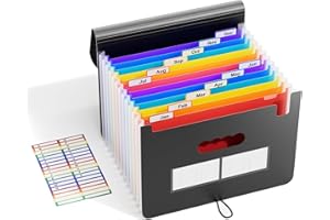 ABC life 12 Pockets Accordion File Organizer Expanding File Folders, Portable Letter A4 Size Filing Box, Plastic Monthly Bill Receipt Document Organizer, Expandable Accordian Folder with Colored Tabs