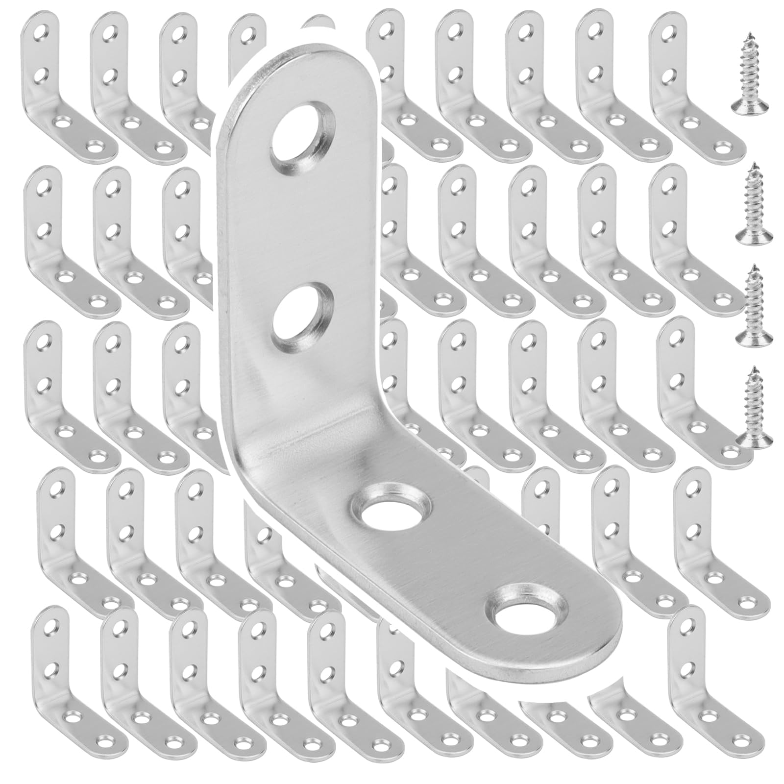 ZOENHOU 50 PCS 40 x 40mm L Shaped Brackets, Stainless Steel Corner Braces with 200 Screws, 90 Degree Joint Bracket Fastener Connecter, Heavy Duty Angle Bracket for Wood Furniture Repair