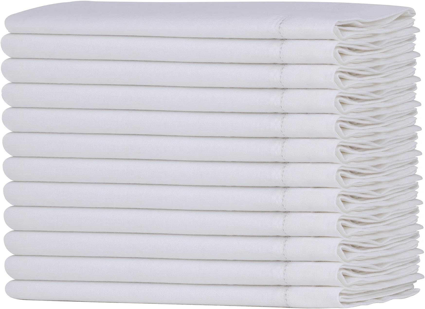 Lino Mantra - Pack of 12 - Flax Cotton Handmade Designer Ladder Lace Hemstitched Napkins 20 in x 20 in in White Color - Premium Linen Look, Flax Cotton Blend