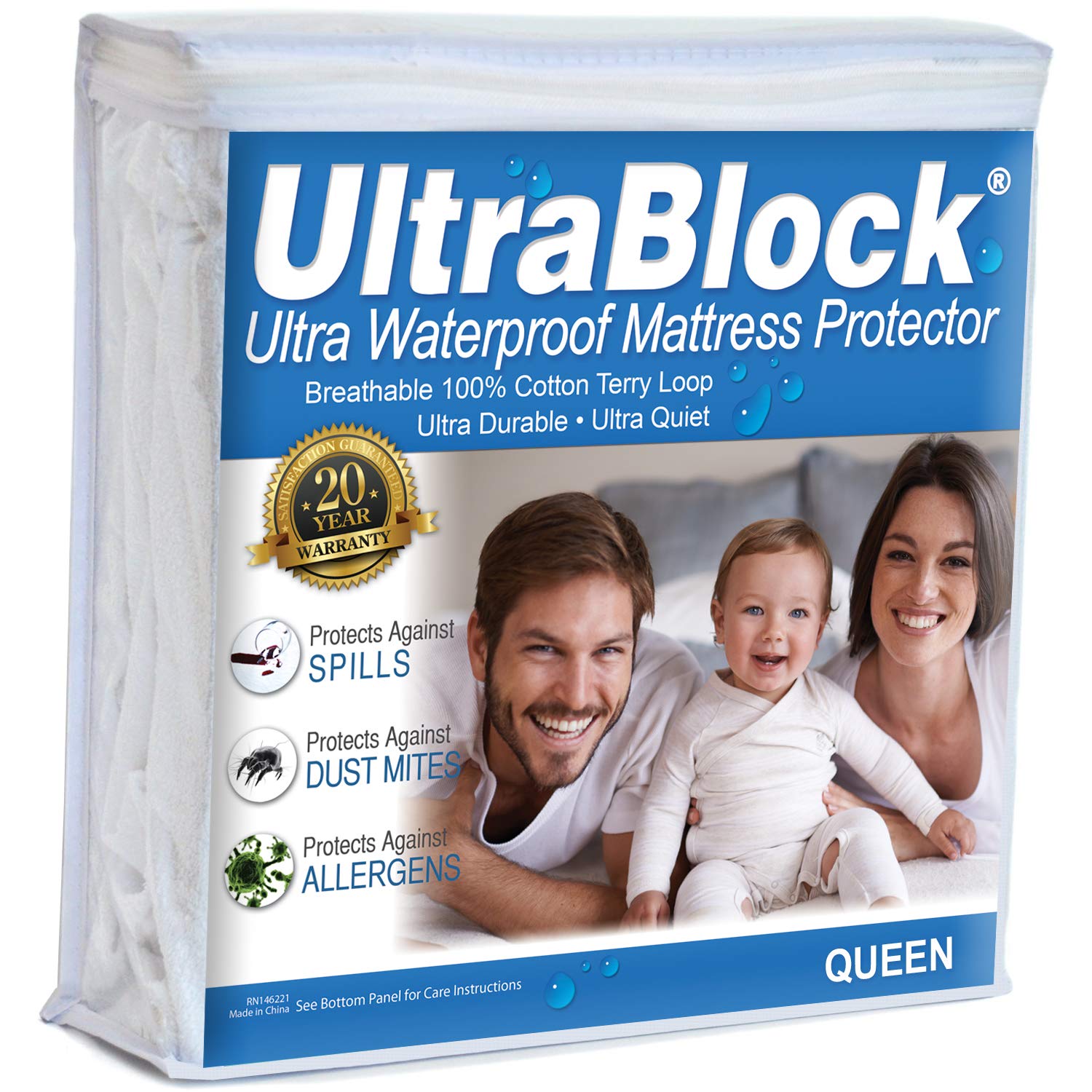 UltraBlock Queen Size Waterproof Mattress Protector - Premium Soft Cotton Terry Cover