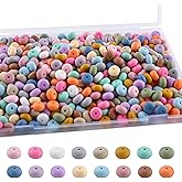 Sunrony 272Pcs Mixed Soft Color 14mm Abacus Silicone Beads for Keychain Making, Multicolor Lentil Silicone Beads for Pens and Necklace Bracelet Crafts Making (Multicolor Soft)