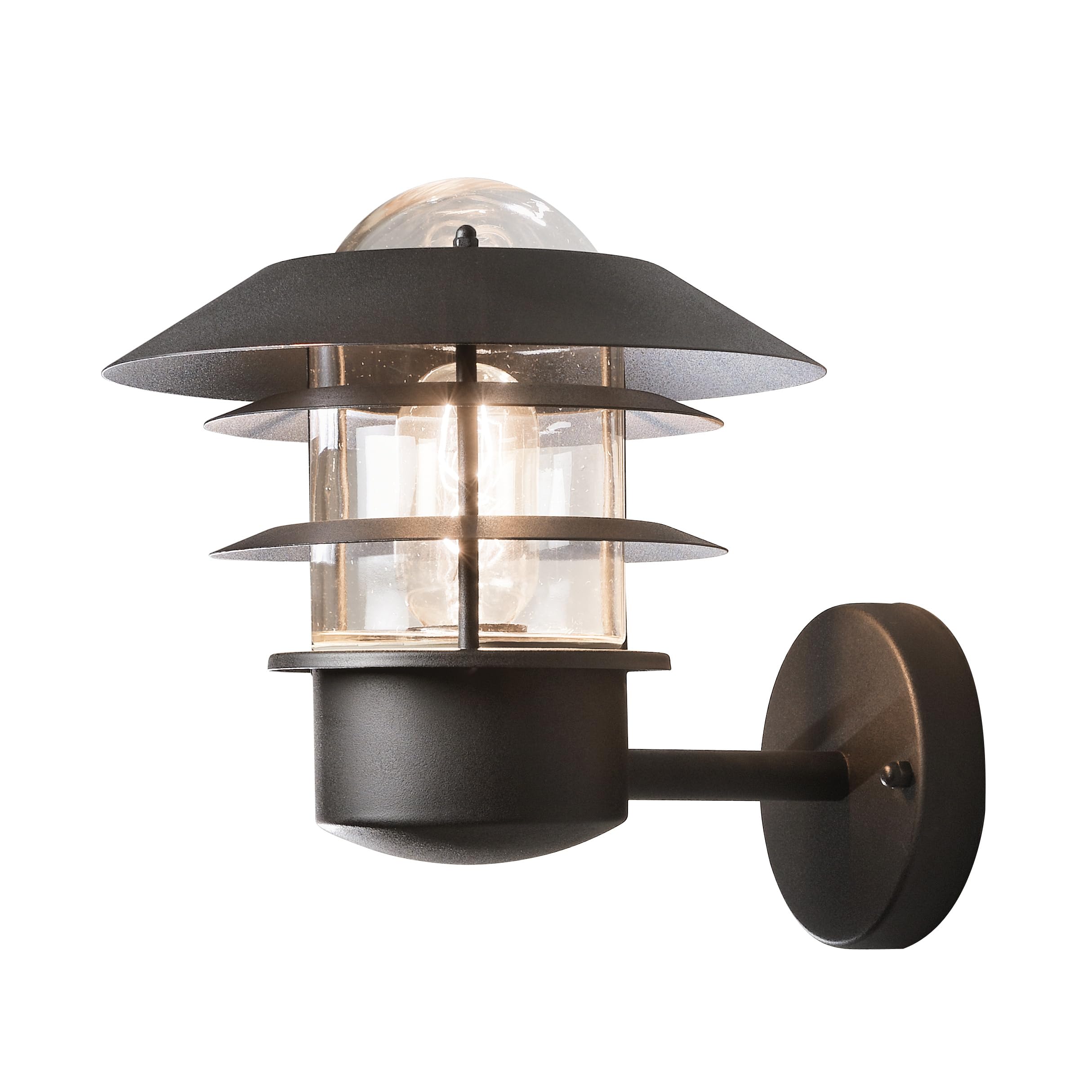 Konstsmide 7303-750 Modena Up Outdoor Wall Light / 1 x 60 W E27 Max Wall Lamp / Clear Glass Globe / Aluminium / IP44 / Matt Black