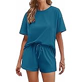Ekouaer Cotton Pajamas Set for Womens Soft Short Sleeve Lounge Set Shorts Sleepwear Set 2 Piece Pjs Sets