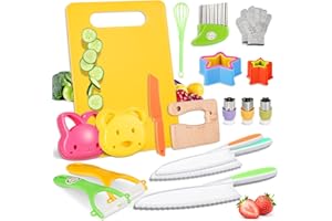Ganiza 23 Pcs Kids Knife Set for Real Cooking, Montessori Toddlers Kitchen Tools with Gloves, Cutting Board, Crinkle & Sandwich Cutters,Y Peelers and Plastic & Wooden Toddler Knives