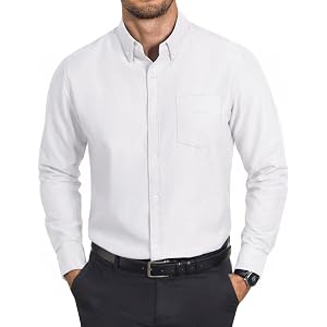COOFANDY Mens Cotton Oxford Shirt Long Sleeve Dress Shirt Button Down Work Casual Shirts with Pocket