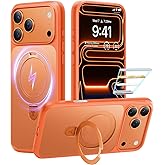 TORRAS for iPhone 17 Pro Case with Stand, Fit for MagSafe, 4X Military Drop Protection, Camera Control Button, Slim Soft Edge Phone Case for iPhone 17 Pro, Translucent Matte Cover 6.3", Bright Orange