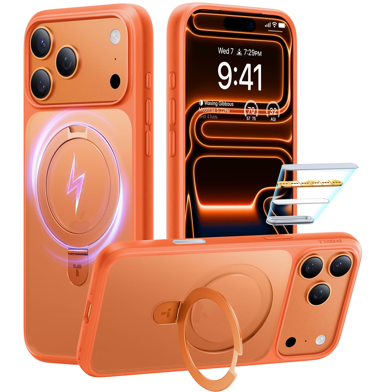 Photo 1 of TORRAS Ostand Magnetic for iPhone 17 Pro Case, Fit for MagSafe, 3X Military Drop Protection, Camera Control, Slim Phone Case for iPhone 17 Pro with Kickstand, Translucent Matte Cover, Cosmic Orange