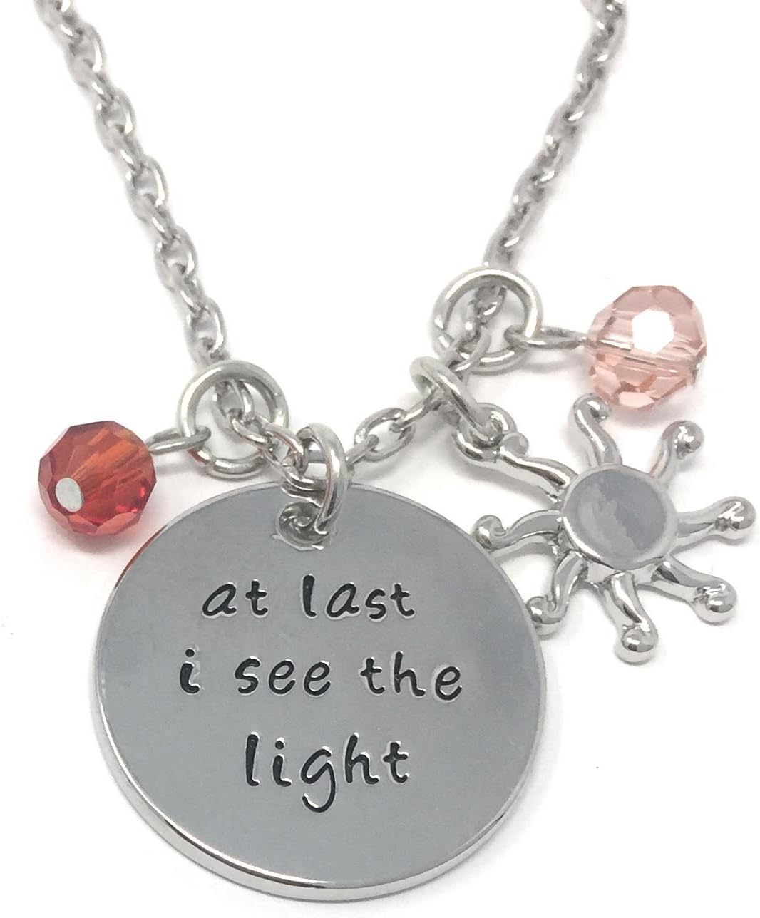 Cadoline Silver-Tone 'At Last I See The Light' Engraved Pendant Necklace 2.5cm Diamater With 18 Inch Chain Tangled Rapunzel Love