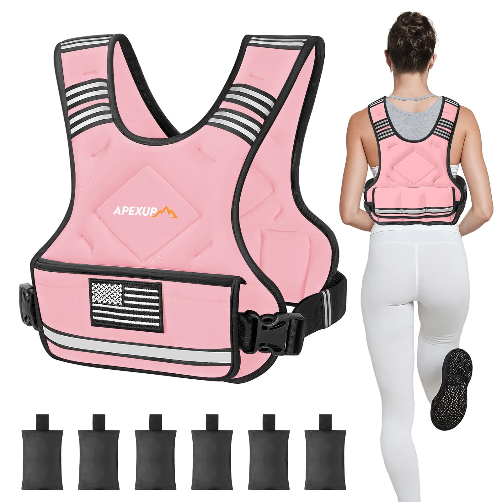 Photo 1 of APEXUP Adjustable Weighted Vest, 4-10lb/12-18lb/20-32lb Vest with 6 Ironsand Weights and Large Pocket, Weight Vest for Men Women Strength Training, Running, Walking (4-10lb, Pastel Pink)