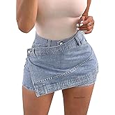 Avanova Women Denim Mini Skirt Jean Skort Sexy High Waist Asymmetrical Wrap Stretch Short Skirts