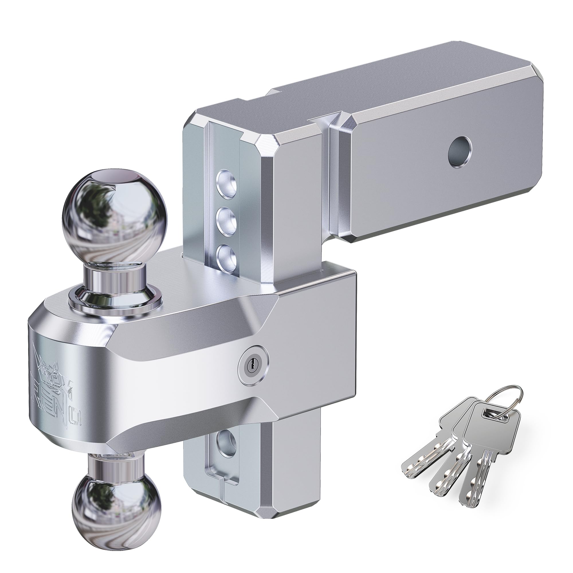 Photo 1 of RENO Adjustable Trailer Hitch, Only Compatible with 3-inch Receiver Hitch 6" Rise/Drop Tow Hitch, Heavy Duty 2" & 2-5/16" Ball Hitches with 21,000 LBS GTW (1 Pack, Aluminum)