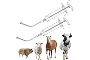 Threlaco 2 Pcs 50ml Large Cattle Drench Gun Large Dosage Feeding Gun Reusable Veterinary Medicine Syringe Continuous Dosing Feeding Dispenser Device for Pig Cow Sheep Goat Horse Livestock(Stylish)