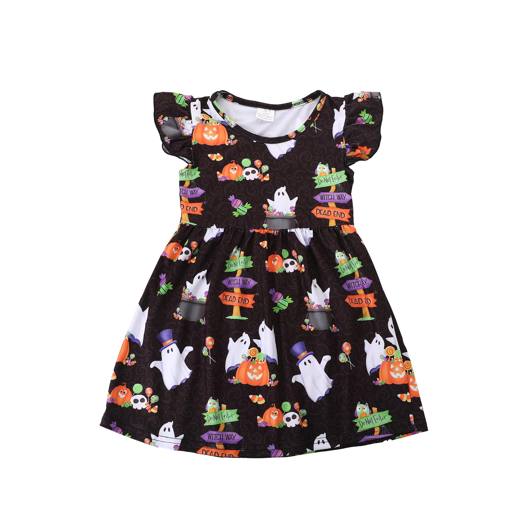 Photo 1 of Halloween Toddler Girls Dress Pumpkin Spider Ghost Print Dresses Short Sleeve 3-4T