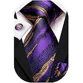 Hi-Tie Silk Ties for Men Plaid Paisley Striped Necktie Pocket Square Cufflinks Set Formal Business