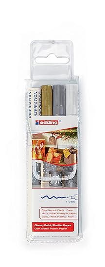 Edding 4-751-3 751 Glanz-Lack-Marker, 3er Set - Lackmarker zur Gestaltung von Glas, Metall und Kunststoff, weiß/gold/silber