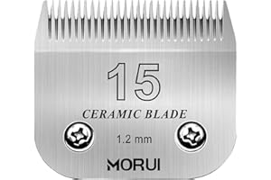 morui 15 Cut Length 3/64"(1.2mm) Detachable Ceramic Pet Dog Clipper Blades Compatible with Most Andis,Oster A5 Wahl KM Series Clippers