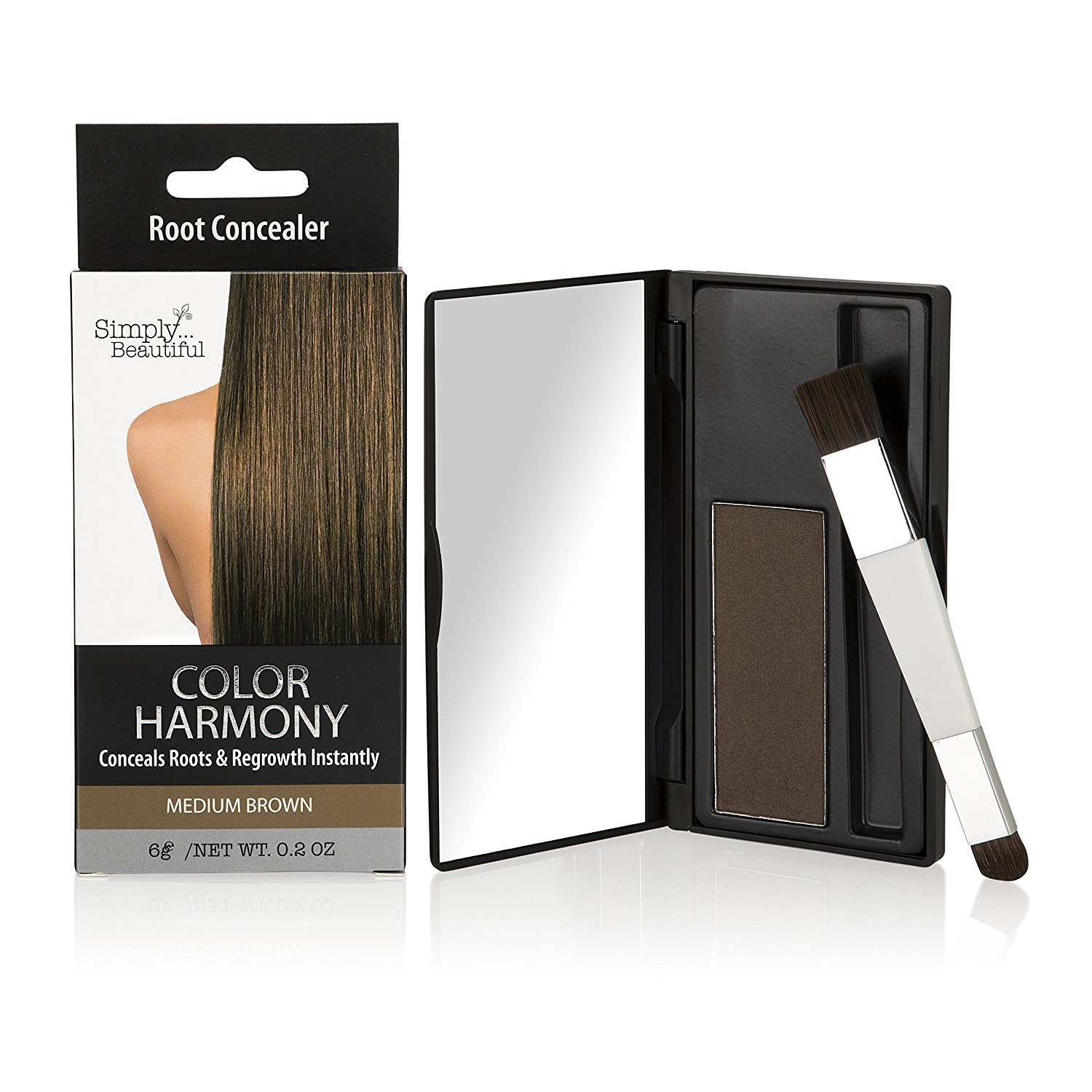 Hair Color Root Touch Up Powder by Color Harmony: Conceals Grey and Dark Roots, Water Resistant Cover-Up; Non-Sticky, Simple To Apply and Mess-Free Root Concealer Mascara (Medium Brown)