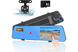 NHOPEEW 4.5 Inch Rear View Mirror Camera for Car with 64G TF Card, 1080P IPS Screen/Loop Recording / 150° Wide Angel/Night Vision/G-Sensor/Parking Assistance