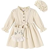 Happy Town Toddler Fall Dress Baby Girls Long Sleeve Bowknot Dresses Kids Winter Casual Outfits with Hat and Bag